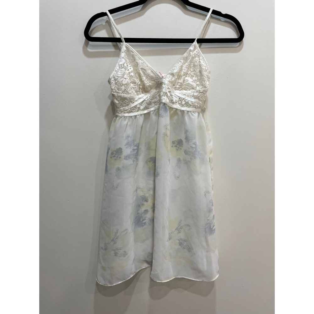 La Vie en Rose Y2K Babydoll Slip Dress S Sheer Lace Coquette Soft Girl Pastel